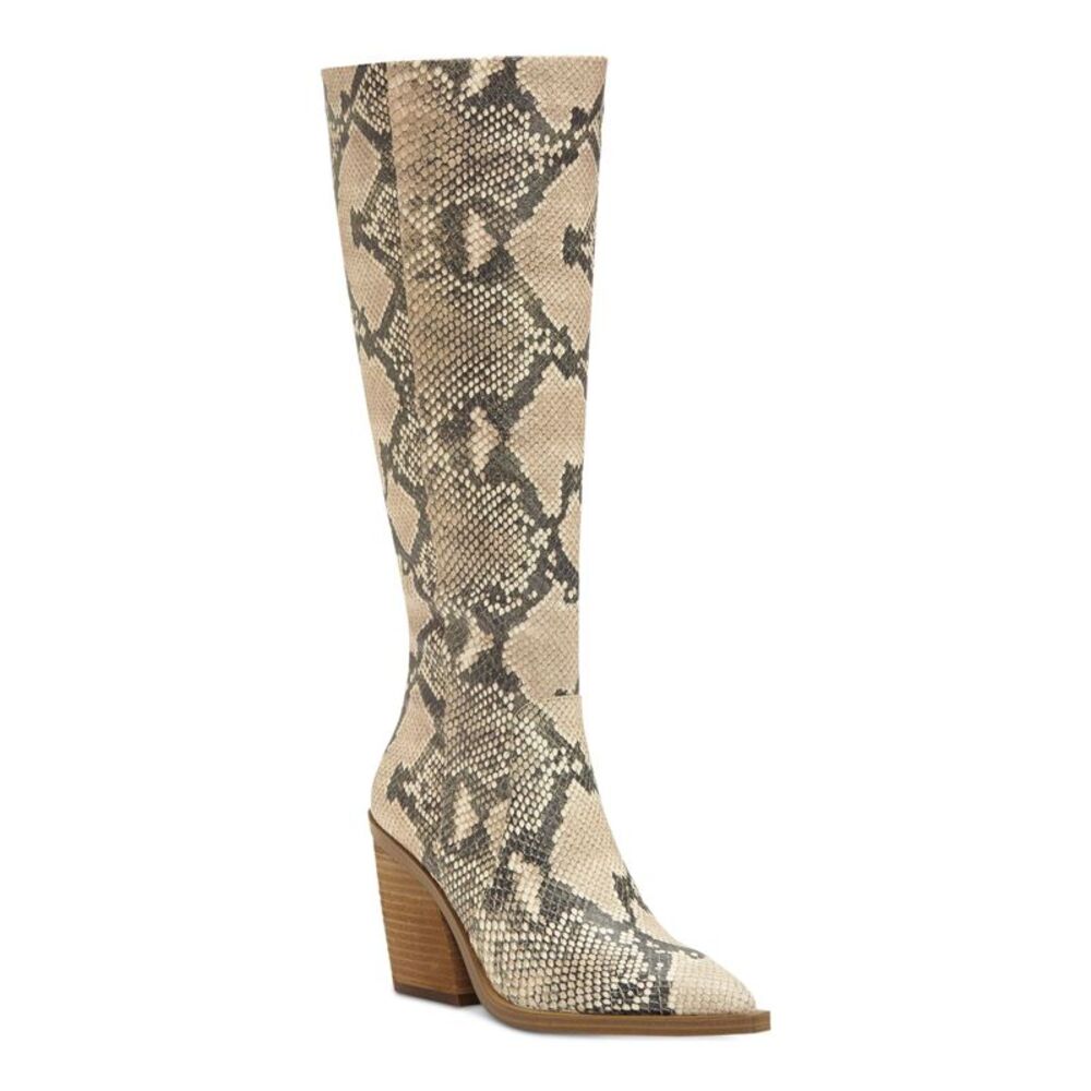 VINCE CAMUTO Womens Beige Snake Print Gravana Leather Cowboy Boots 6 M